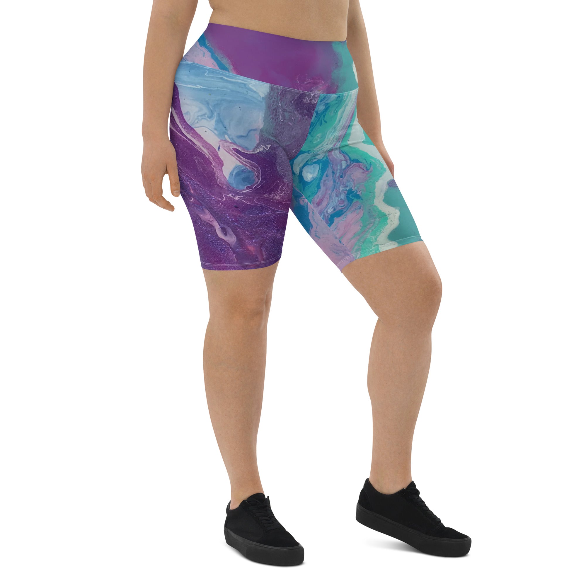 "Fluid Purple & Green" Biker Shorts