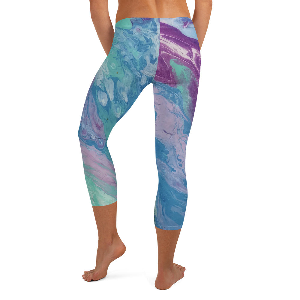 Fluid Purple & Green | Women's Fine Art Regular-Waist Capris