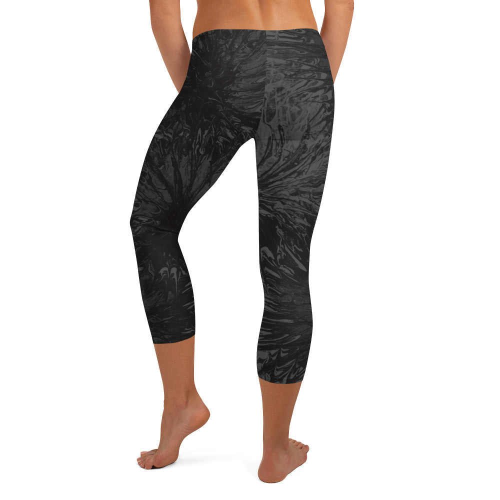 Black Splatter with Light Blue Hearts BBBS | Women's Fine Art Regular-Waist Capris