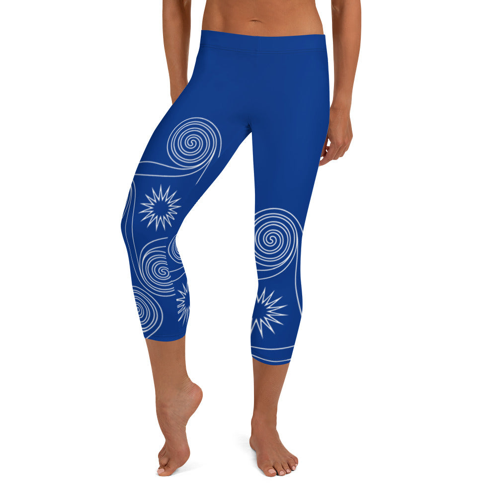 New College Blue with White Four Winds | Women's Fine Art Regular-Waist Capris