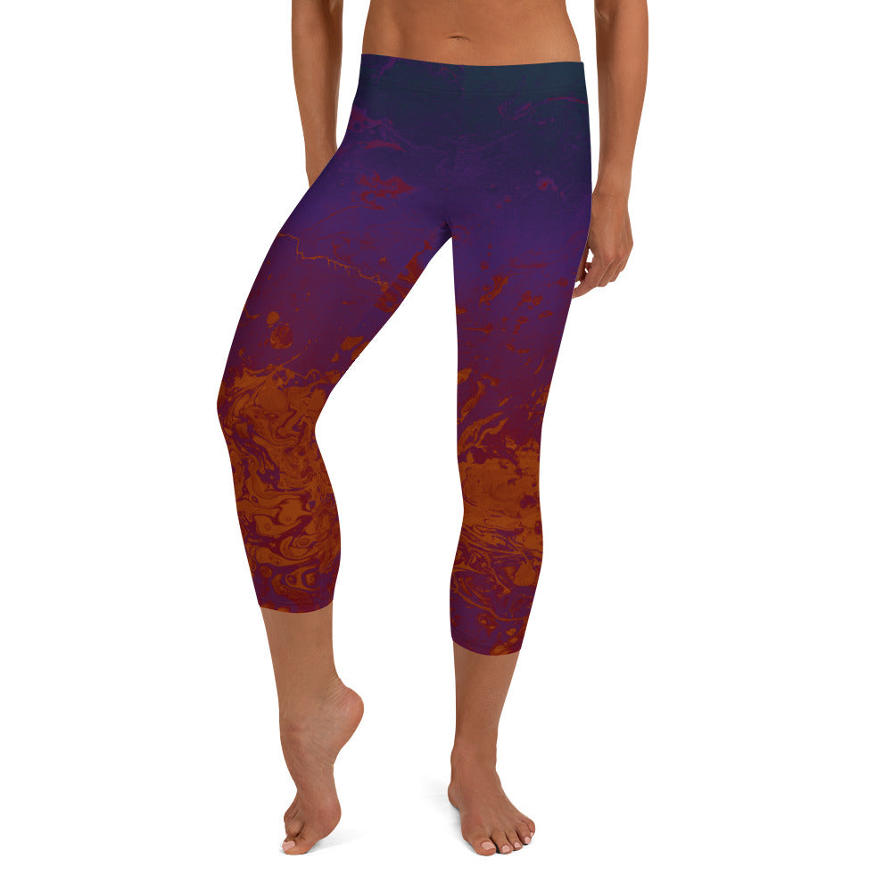 Ombre Dark Purple & Rust | Women's Fine Art Regular-Waist Capris