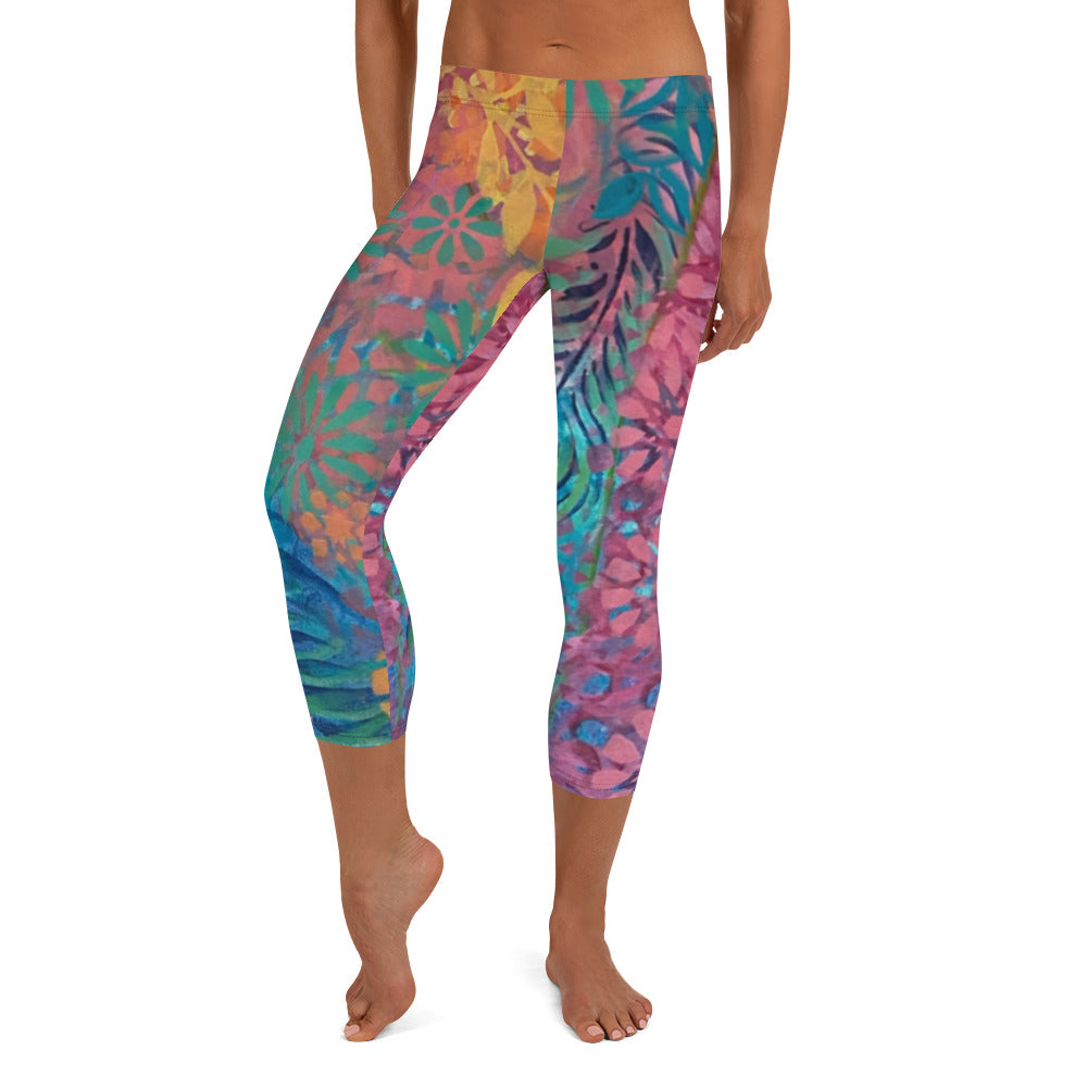 Flowers & Feathers | Women's Fine Art Regular-Waist Capris