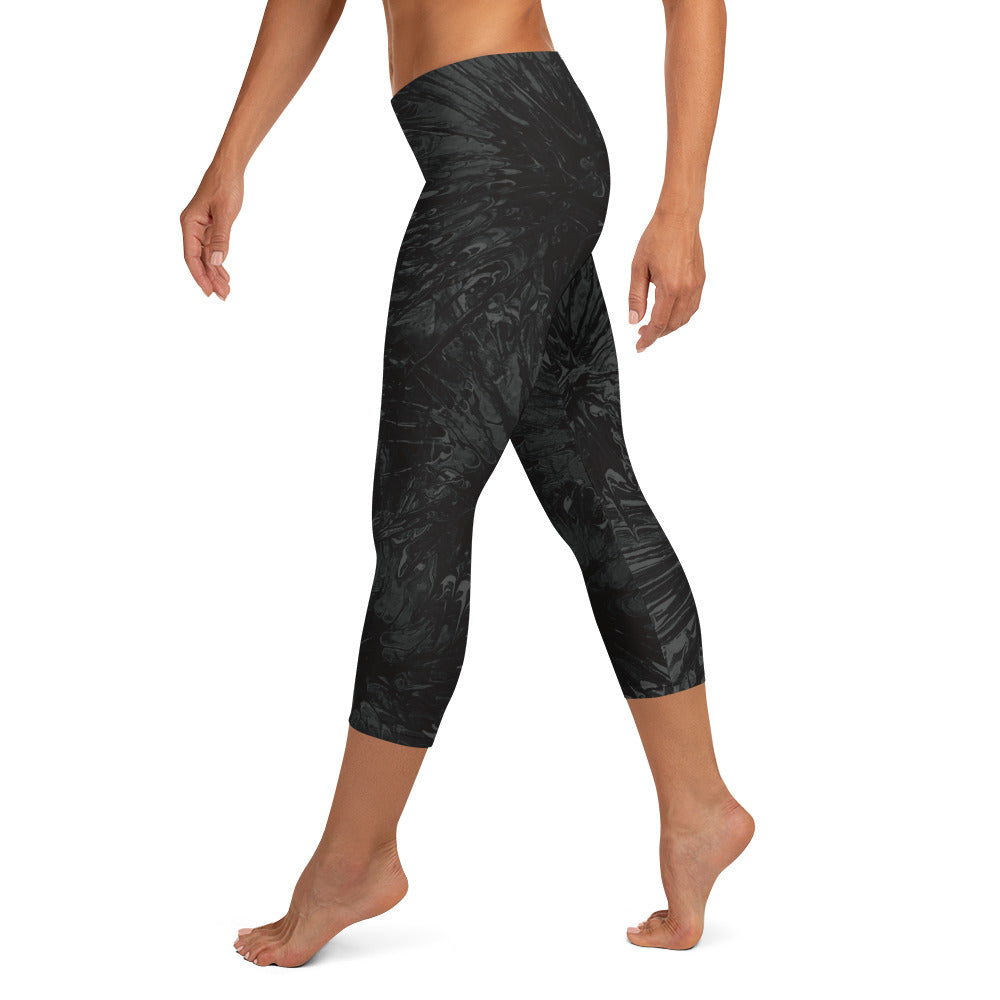 Black Splatter with Light Blue Hearts BBBS | Women's Fine Art High-Waist Capris