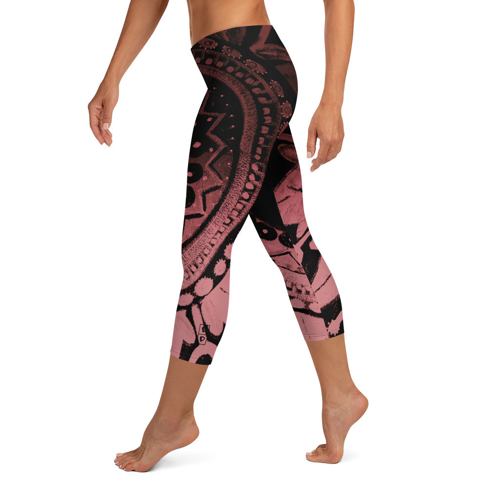 Mandala Pink | Women's Fine Art Regular-Waist Capris
