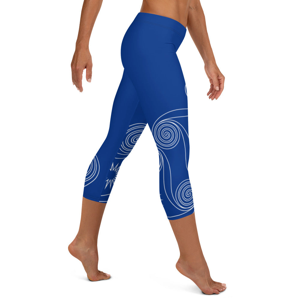 New College Blue with White Four Winds | Women's Fine Art Regular-Waist Capris