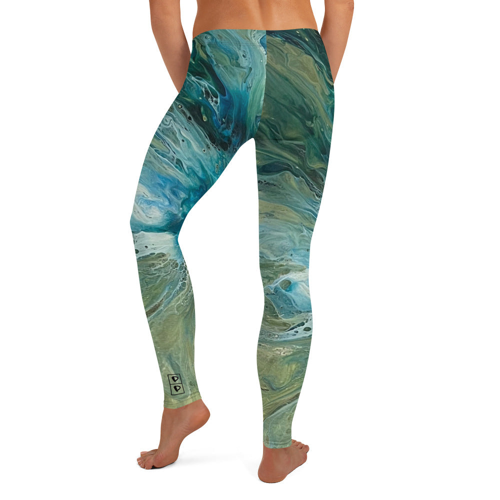 Fluid Green & Turquoise | Women's Fine Art Regular-Waist Leggings