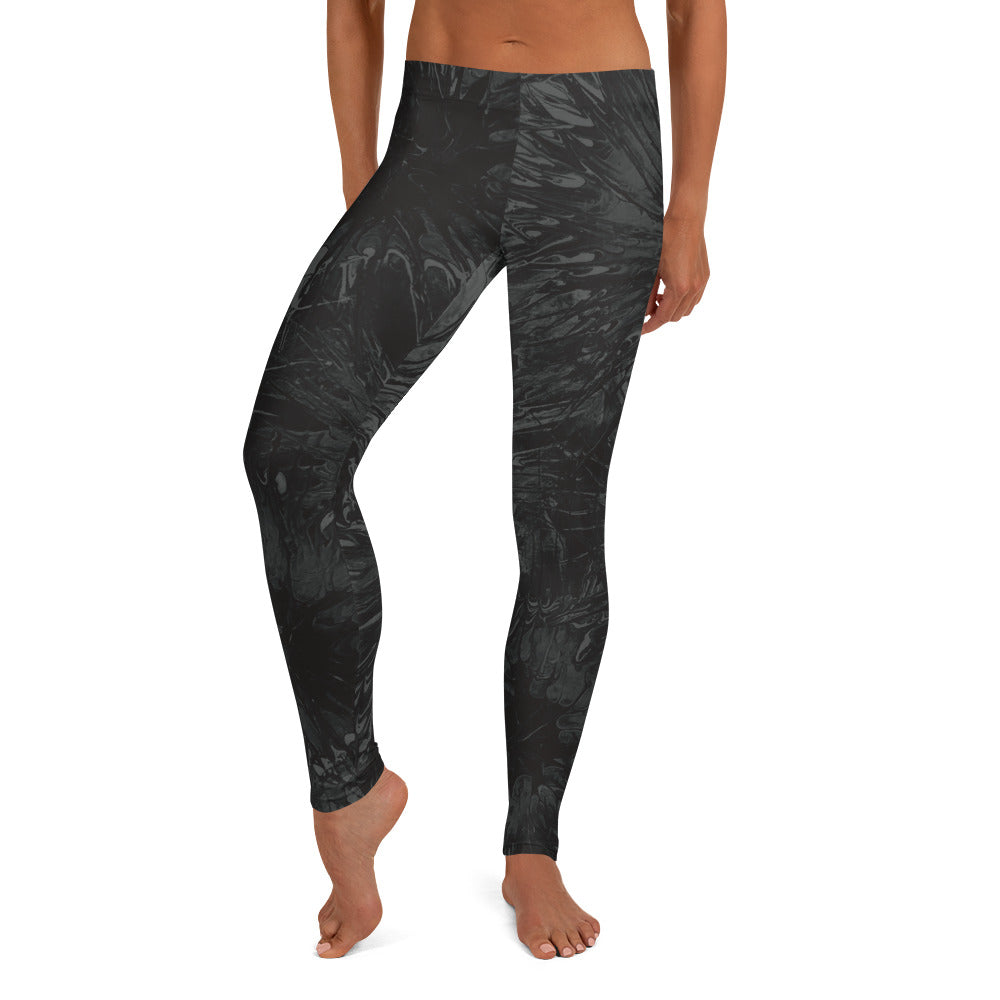 Black Splatter with Light Blue Hearts BBBS | Women's Fine Art Regular-Waist Leggings