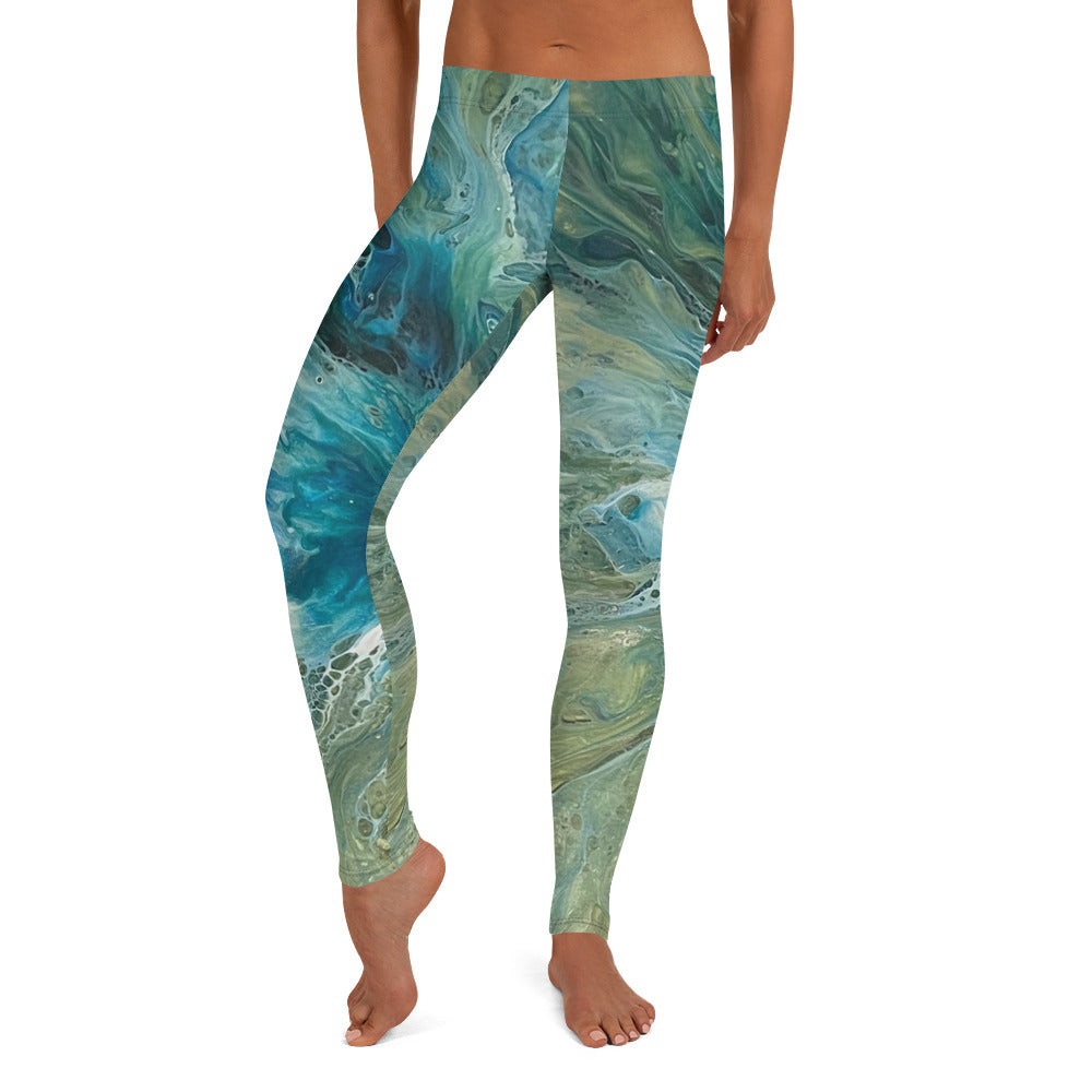 Fluid Green & Turquoise | Women's Fine Art Regular-Waist Leggings