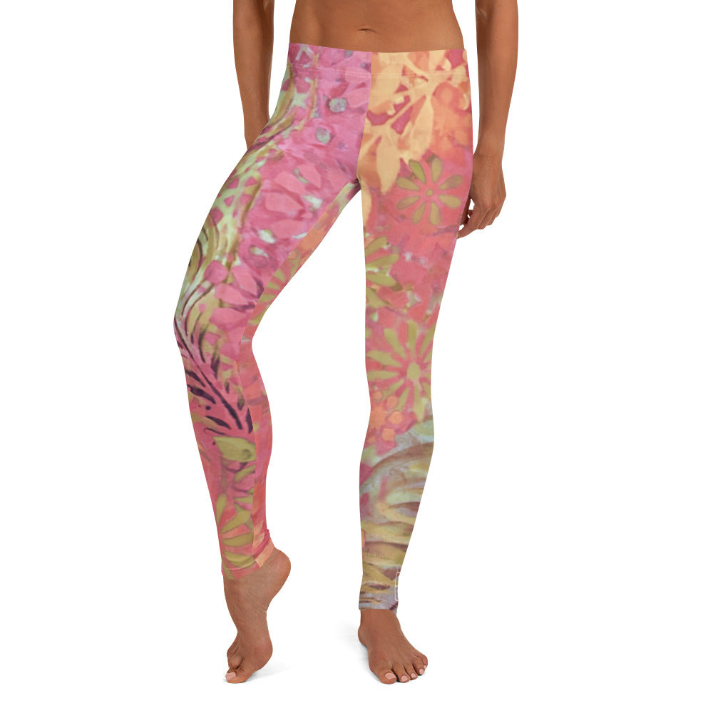 Flowers & Feathers Pink | Women's Fine Art Regular-Waist Leggings