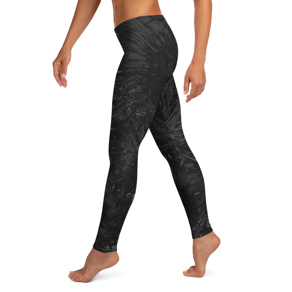 Black Splatter with Light Blue Hearts BBBS | Women's Fine Art Regular-Waist Leggings