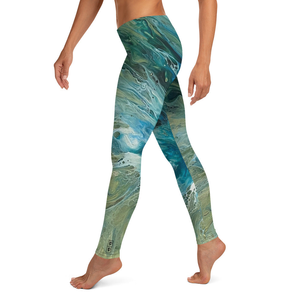Fluid Green & Turquoise | Women's Fine Art Regular-Waist Leggings