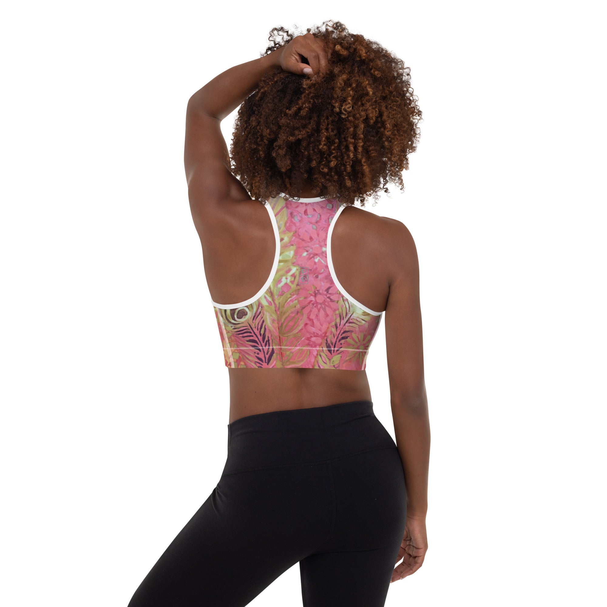 Flowers & Feathers Pink | Women's Fine Art Padded Sports Bra