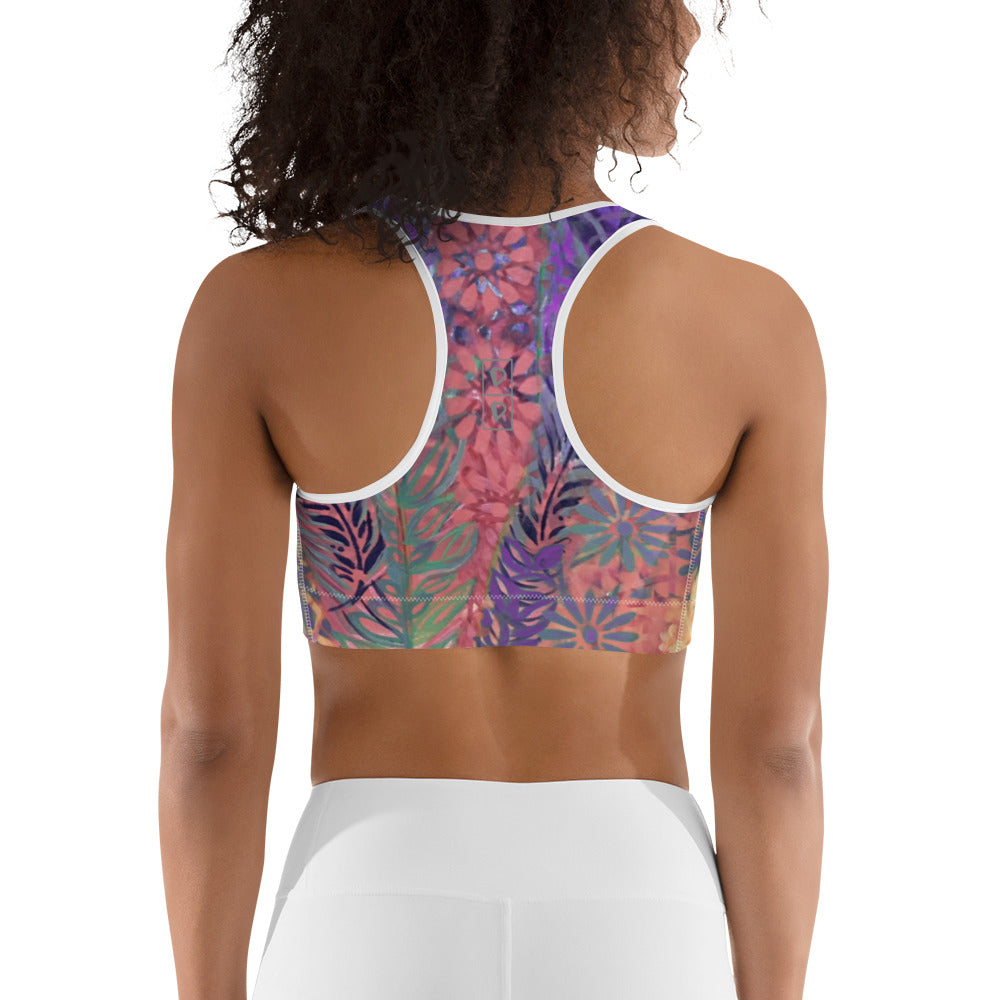 Flowers & Feathers Purple | Women's Fine Art Sports Bra