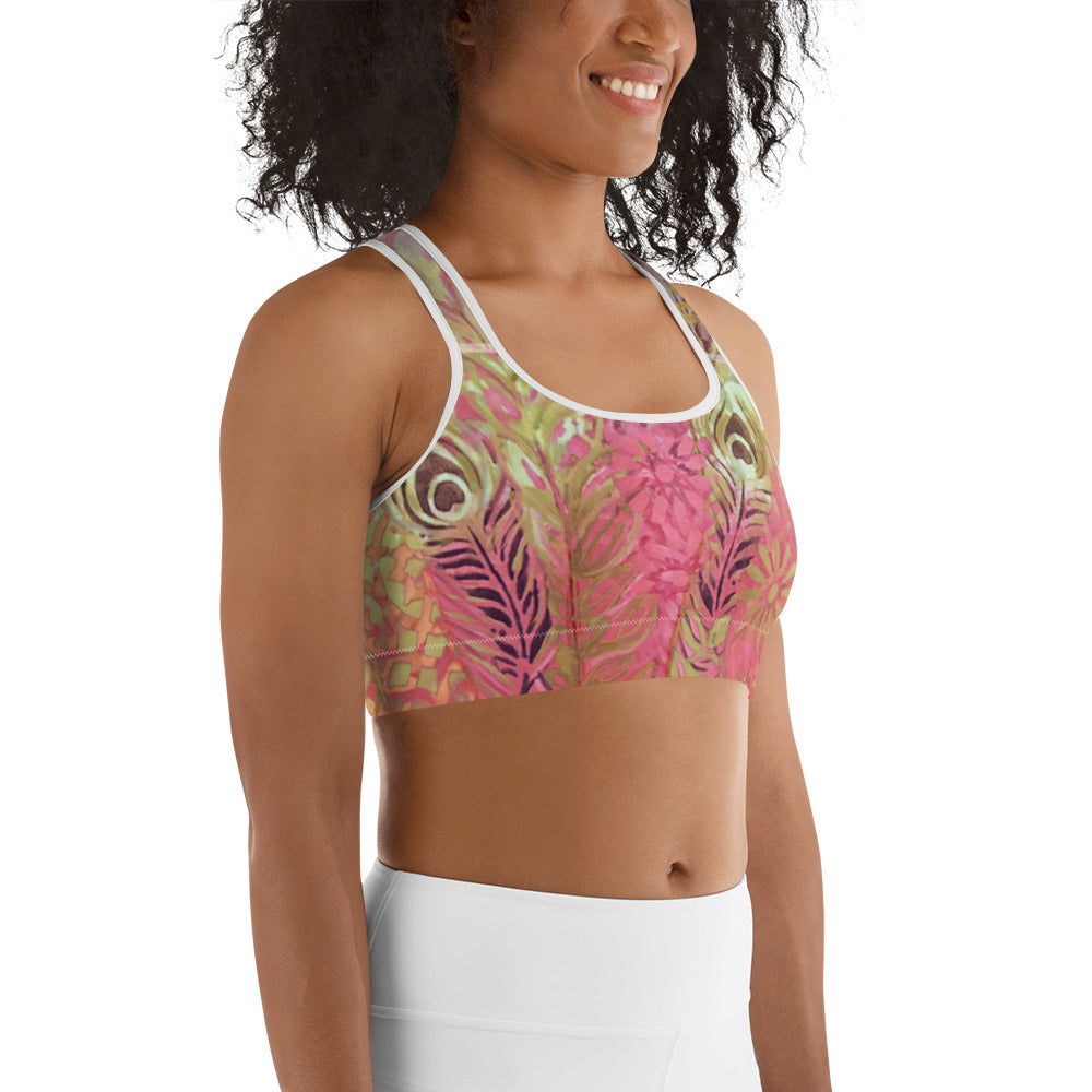 Flowers & Feathers Pink | Women's Fine Art Sports Bra