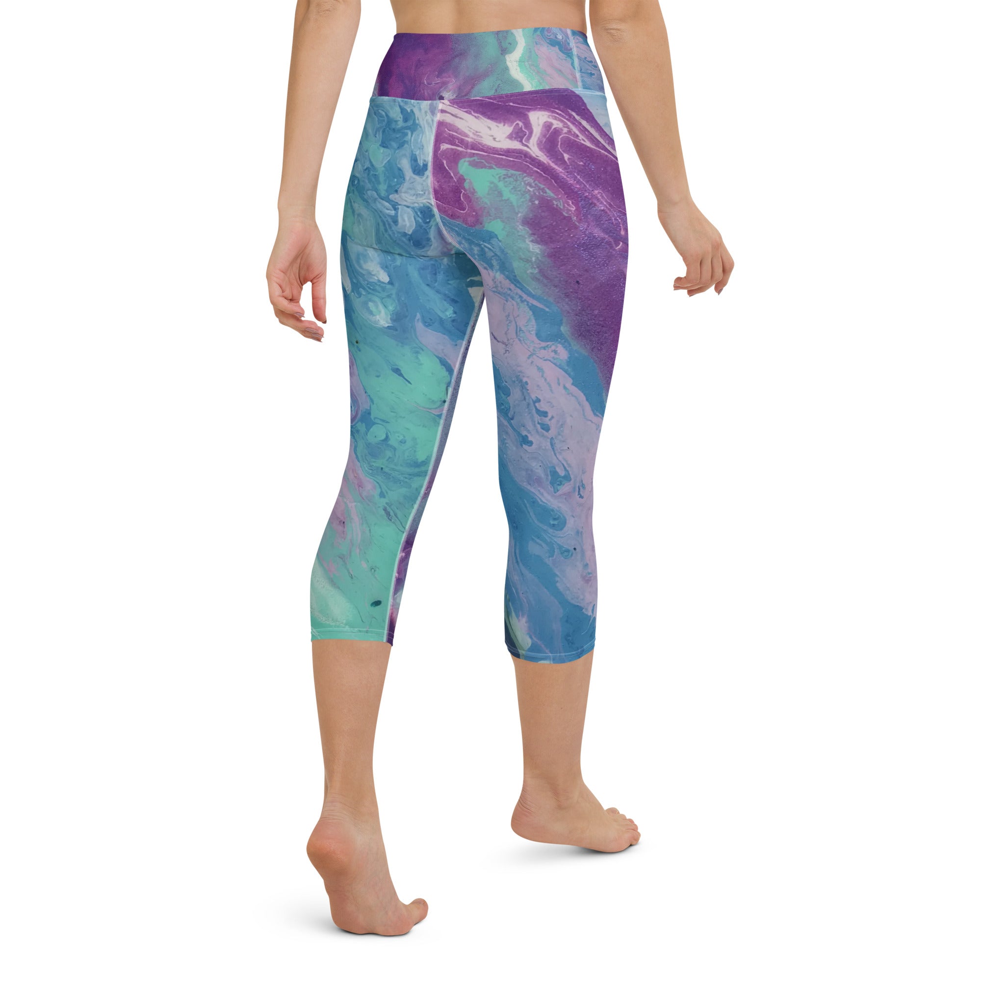 Fluid Purple & Green | Women's Fine Art High-Waist Capris | Debbie Dannheisser Threads