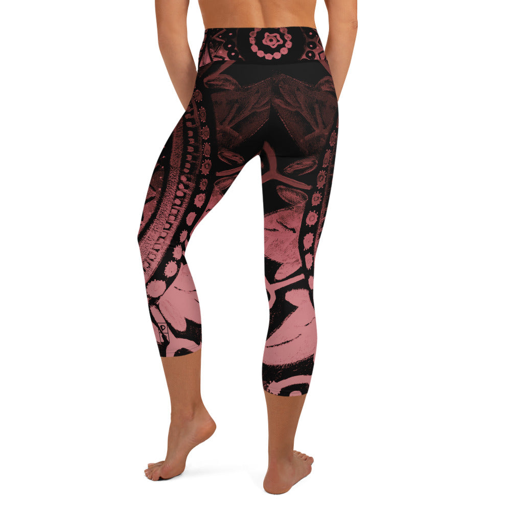 Mandala Pink | Women's Fine Art High-Waist Capris