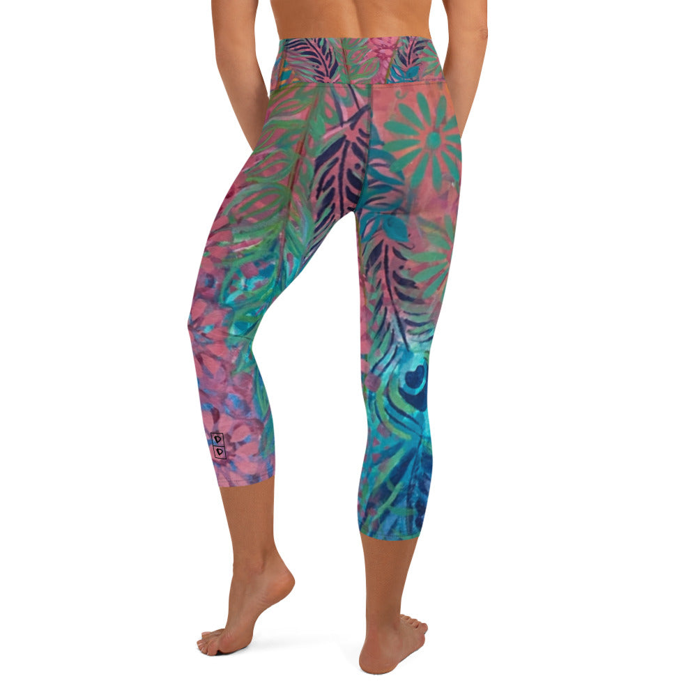 Flowers & Feathers | Women's Fine Art High-Waist Capris