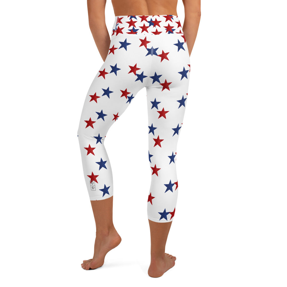 Red & Blue Stars | Women's Fine Art High-Waist Capris