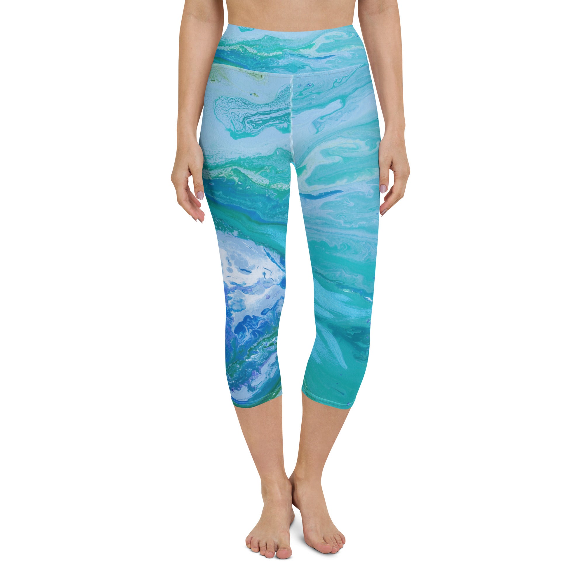 Fluid Turquoise | Women's Fine Art High-Waist Capris