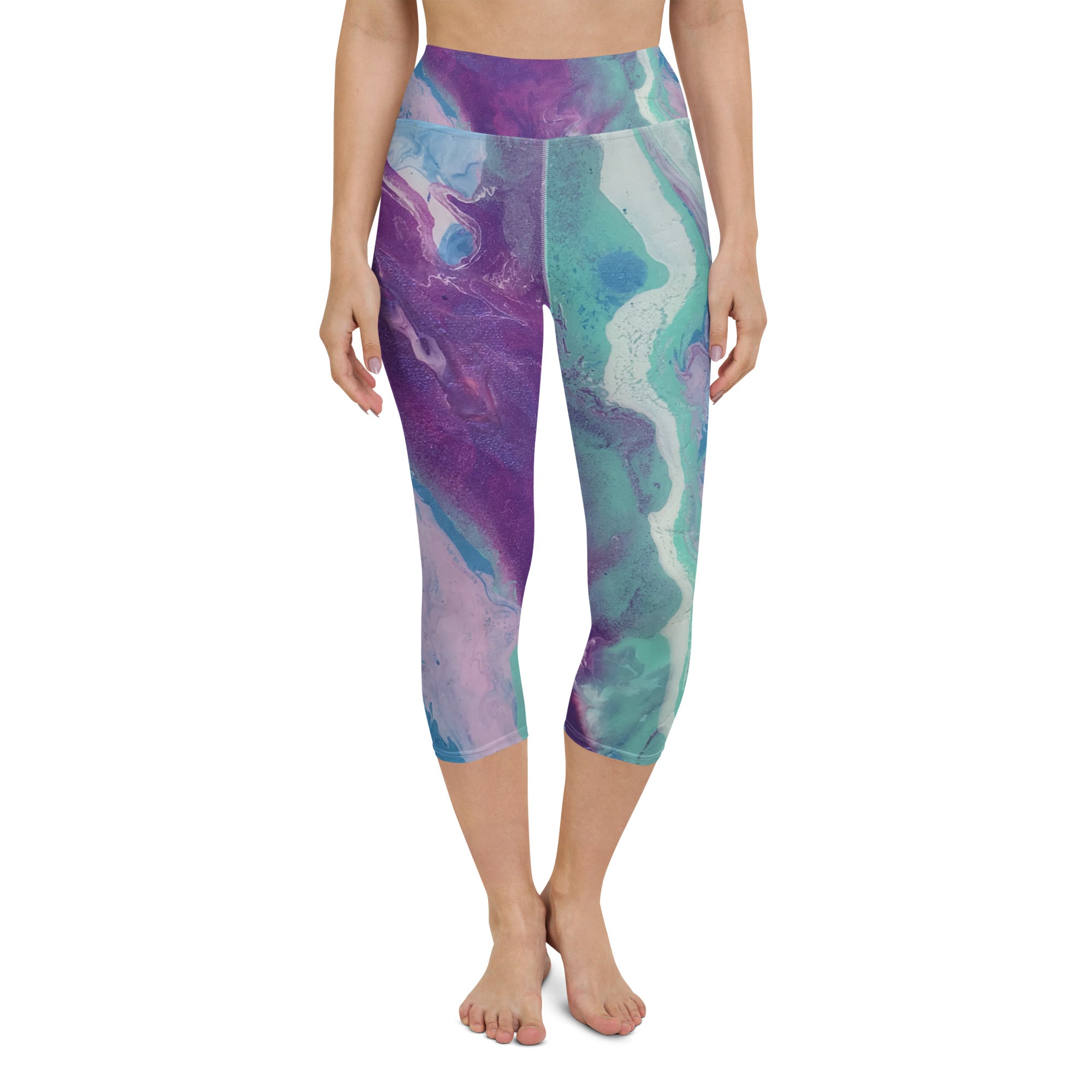 Fluid Purple & Green | Women's Fine Art High-Waist Capris | Debbie Dannheisser Threads