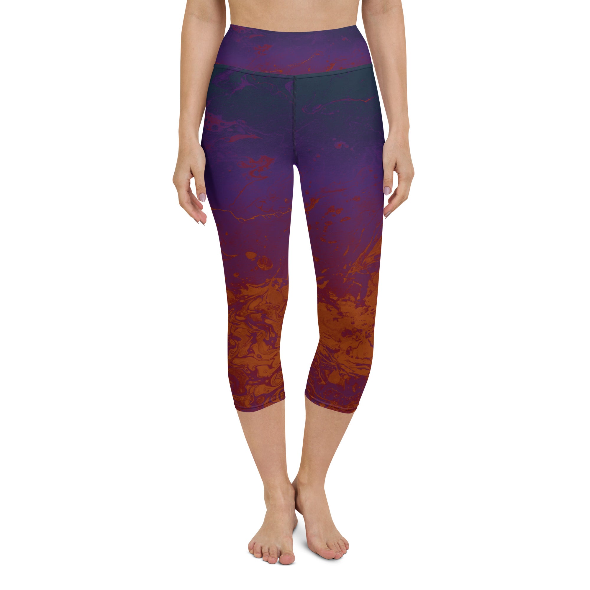 Ombre Dark Purple & Rust | Women's Fine Art High-Waist Capris