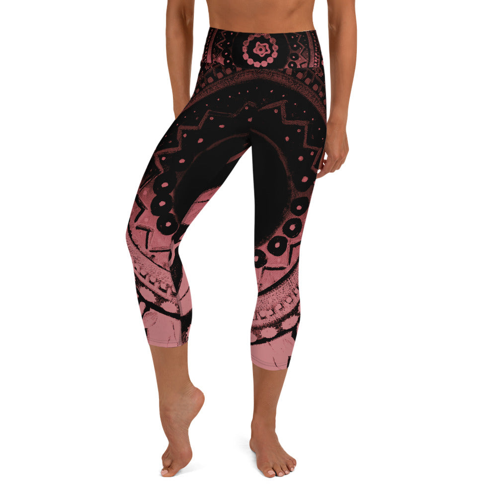 Mandala Pink | Women's Fine Art High-Waist Capris