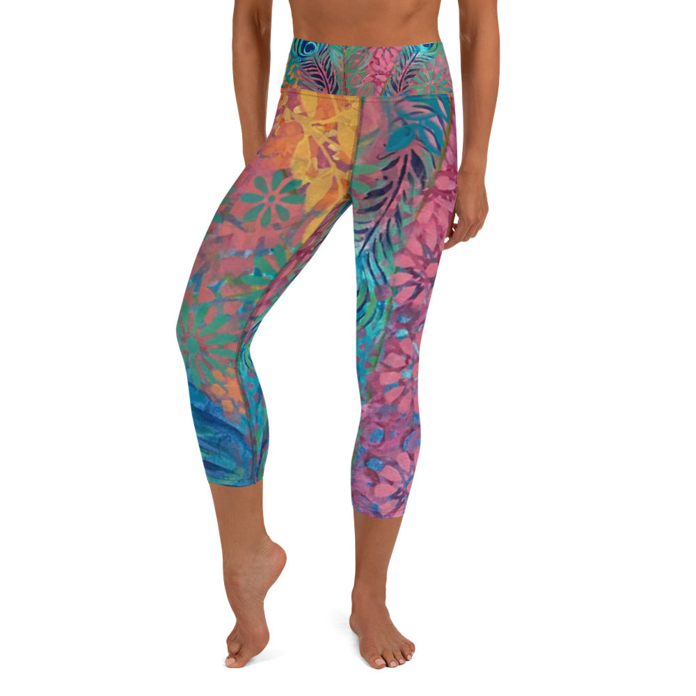 Flowers & Feathers | Women's Fine Art High-Waist Capris