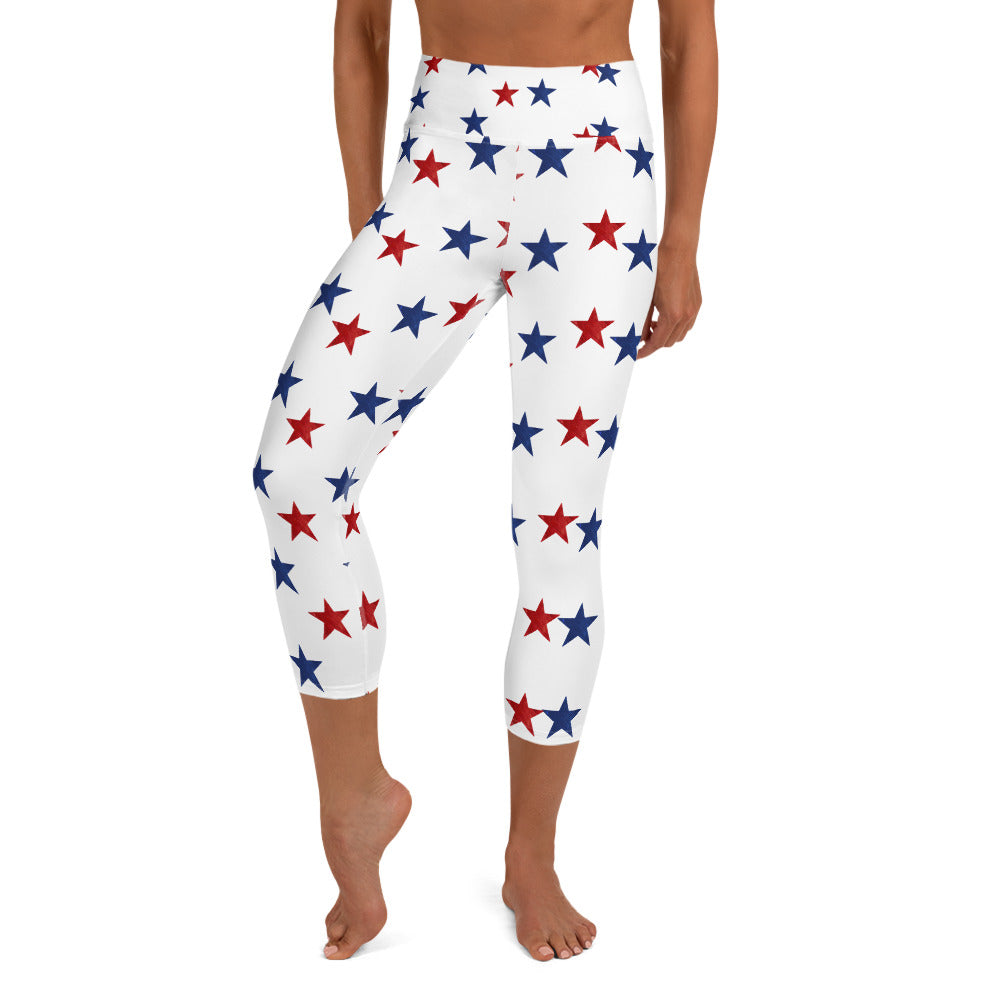 Red & Blue Stars | Women's Fine Art High-Waist Capris