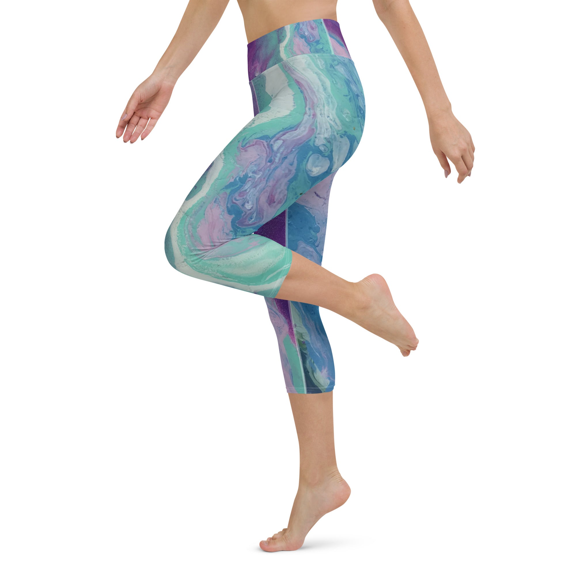 Fluid Purple & Green | Women's Fine Art High-Waist Capris | Debbie Dannheisser Threads