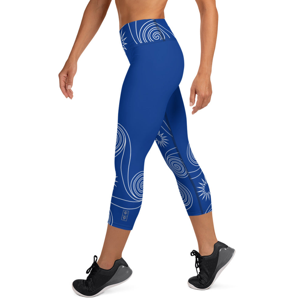 New College Blue with White Four Winds | Women's Fine Art High-Waist Capris