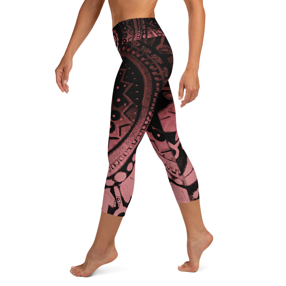 Mandala Pink | Women's Fine Art High-Waist Capris