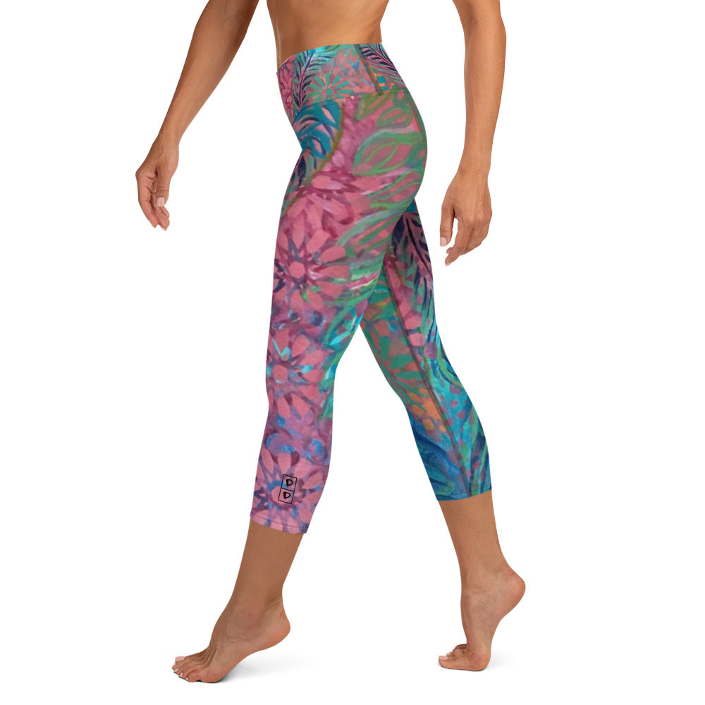 Flowers & Feathers | Women's Fine Art High-Waist Capris