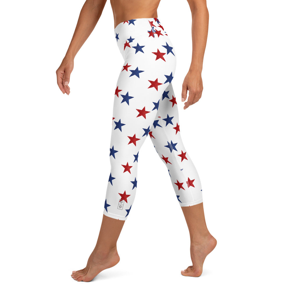Red & Blue Stars | Women's Fine Art High-Waist Capris