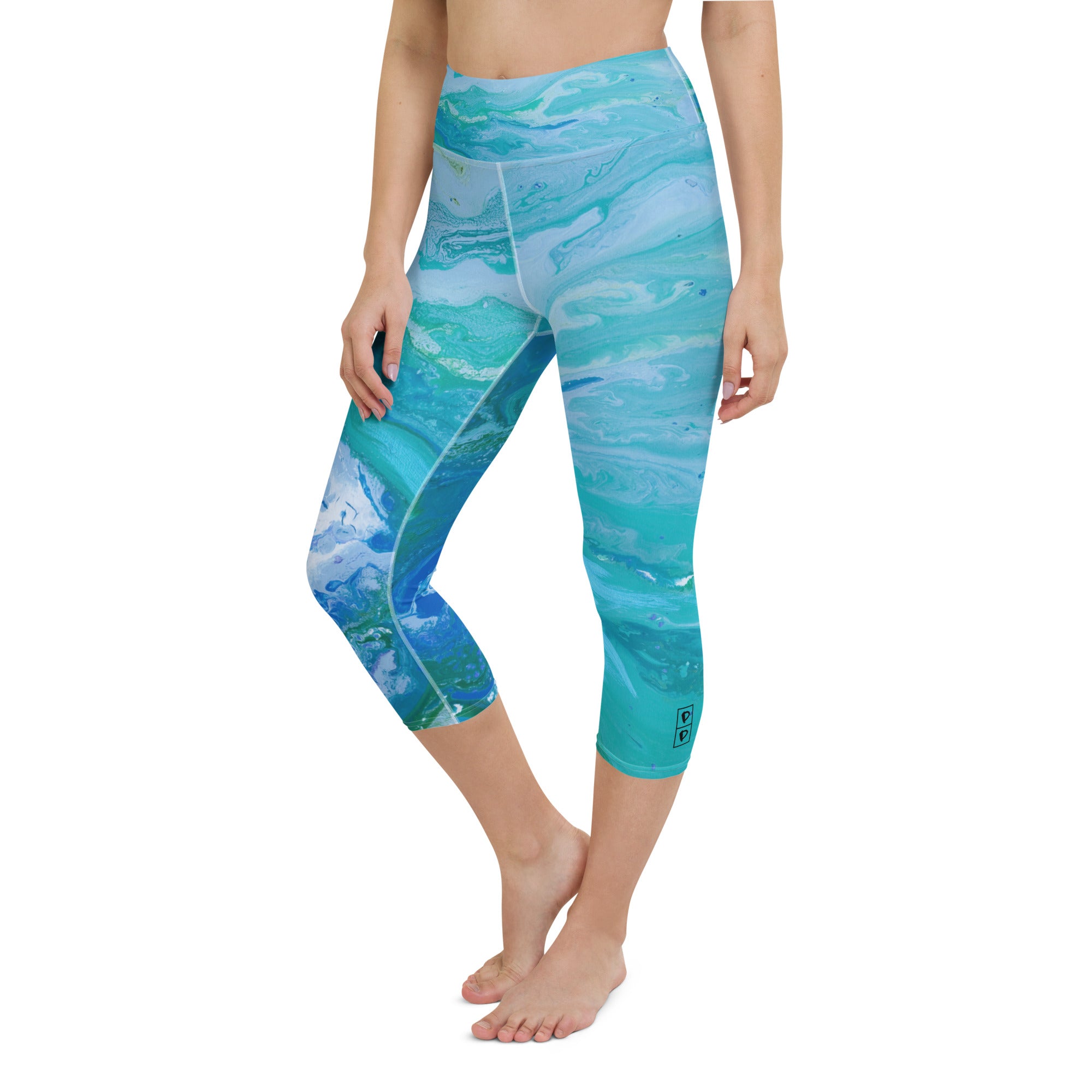 Fluid Turquoise | Women's Fine Art High-Waist Capris