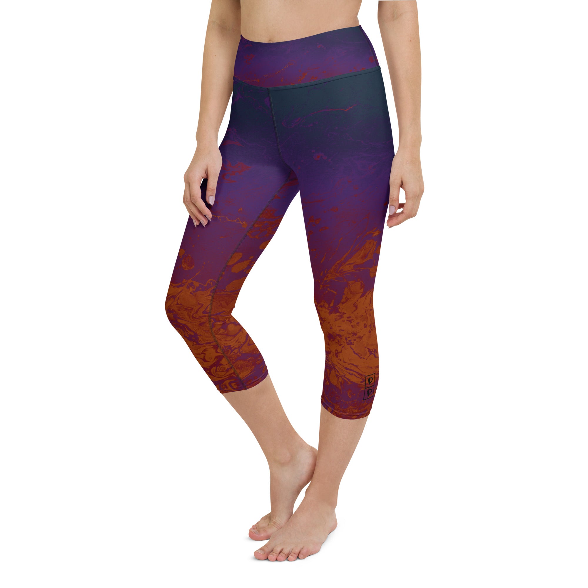 Ombre Dark Purple & Rust | Women's Fine Art High-Waist Capris