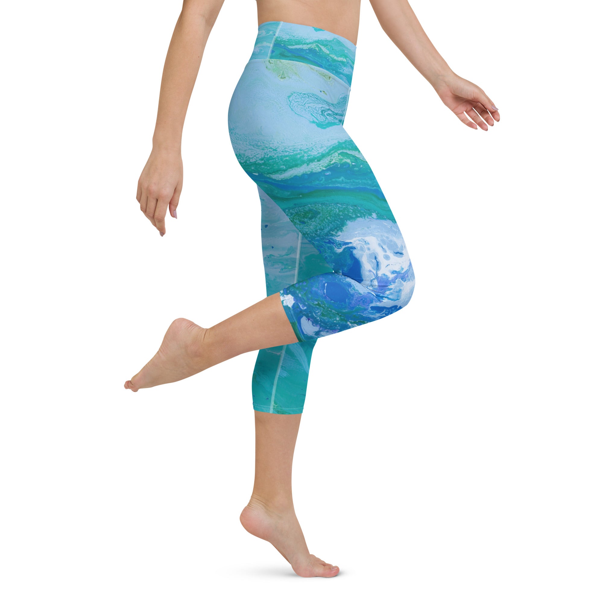 Fluid Turquoise | Women's Fine Art High-Waist Capris