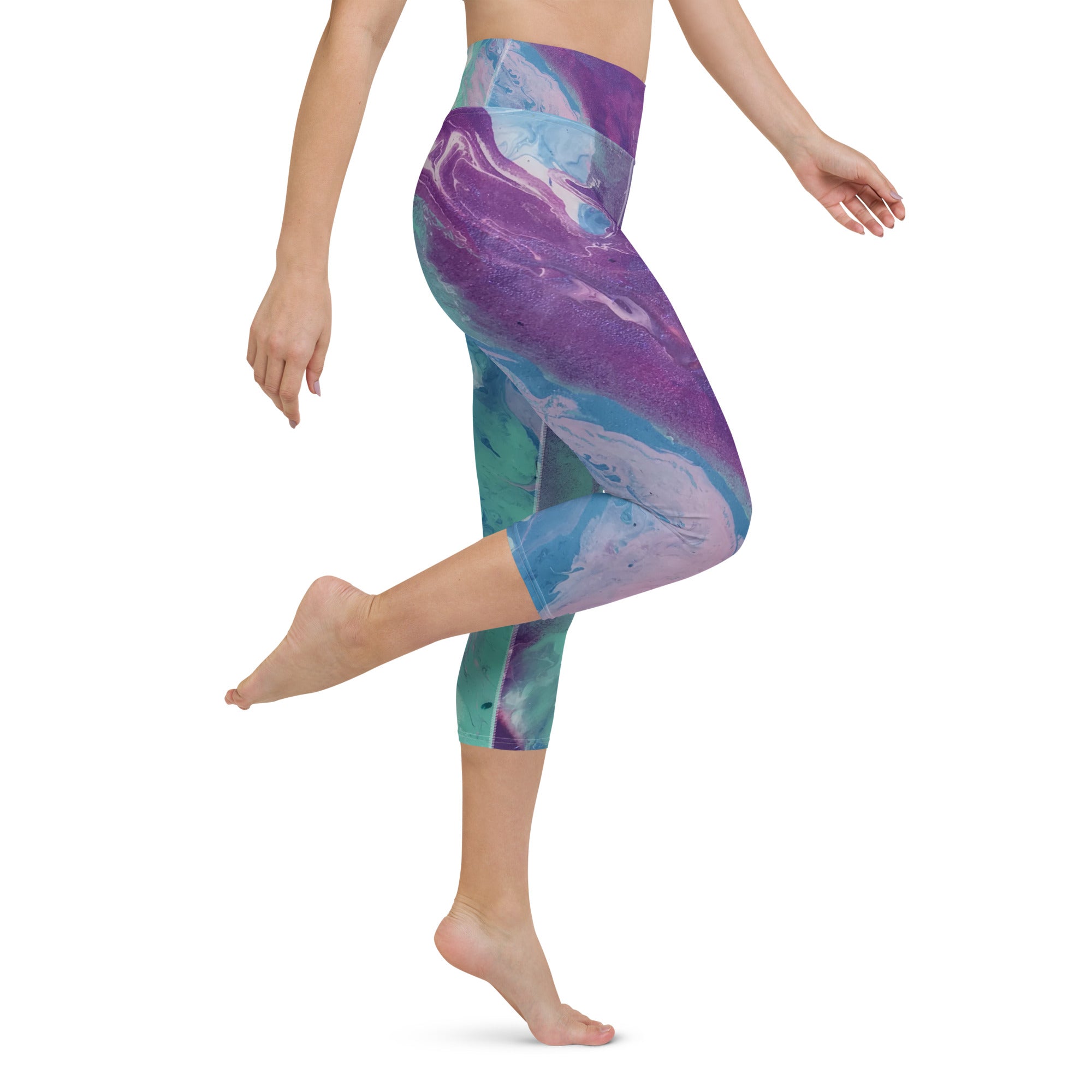 Fluid Purple & Green | Women's Fine Art High-Waist Capris | Debbie Dannheisser Threads