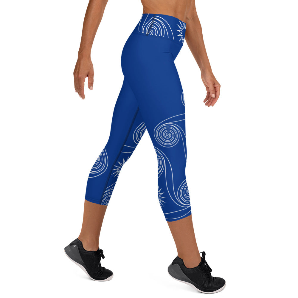 New College Blue with White Four Winds | Women's Fine Art High-Waist Capris