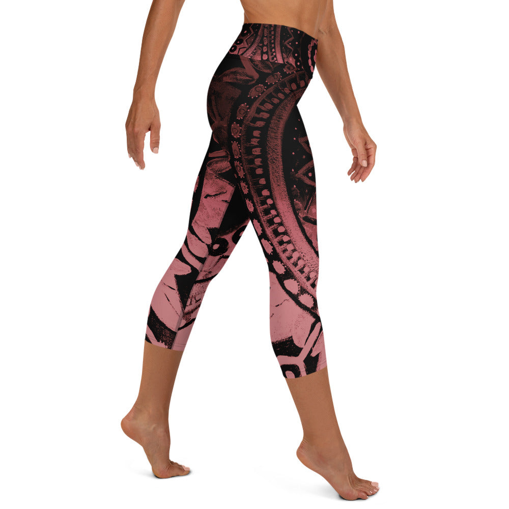 Mandala Pink | Women's Fine Art High-Waist Capris