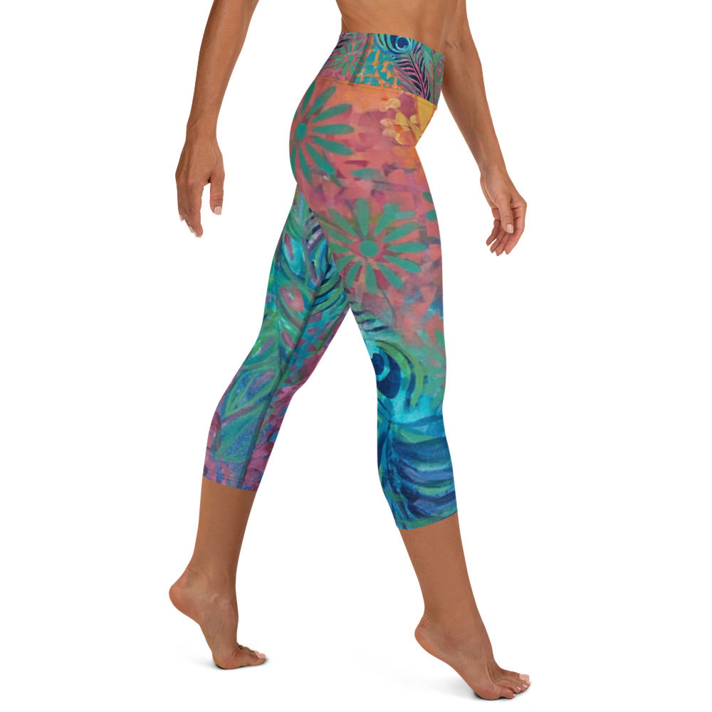 Flowers & Feathers | Women's Fine Art High-Waist Capris