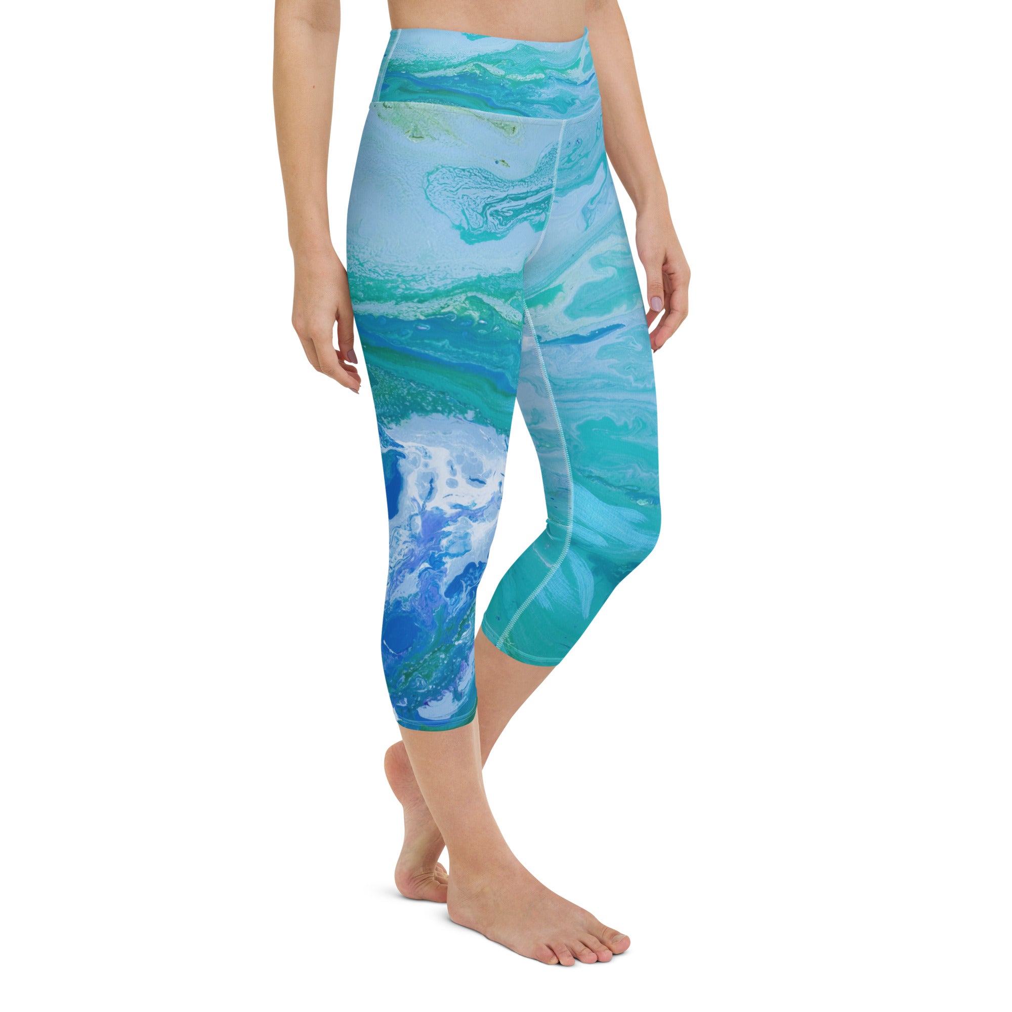 Fluid Turquoise | Women's Fine Art High-Waist Capris