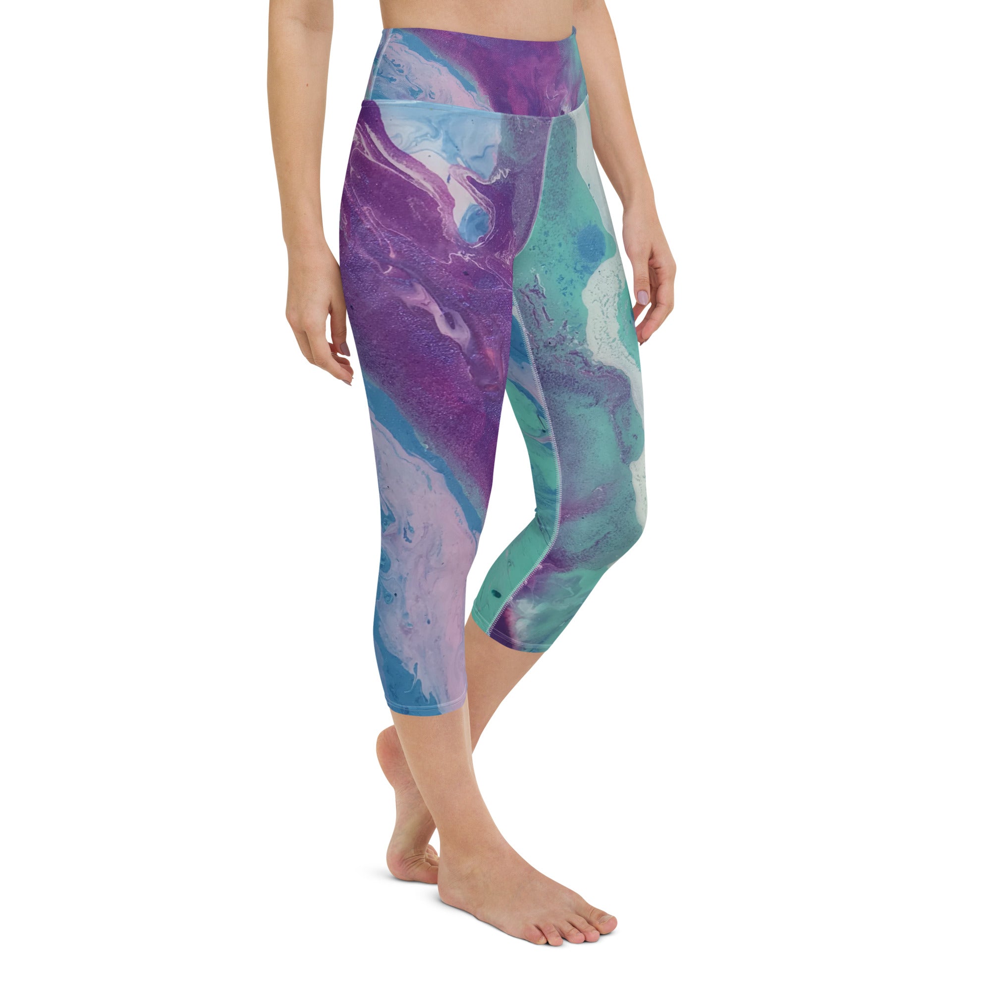 Fluid Purple & Green | Women's Fine Art High-Waist Capris | Debbie Dannheisser Threads