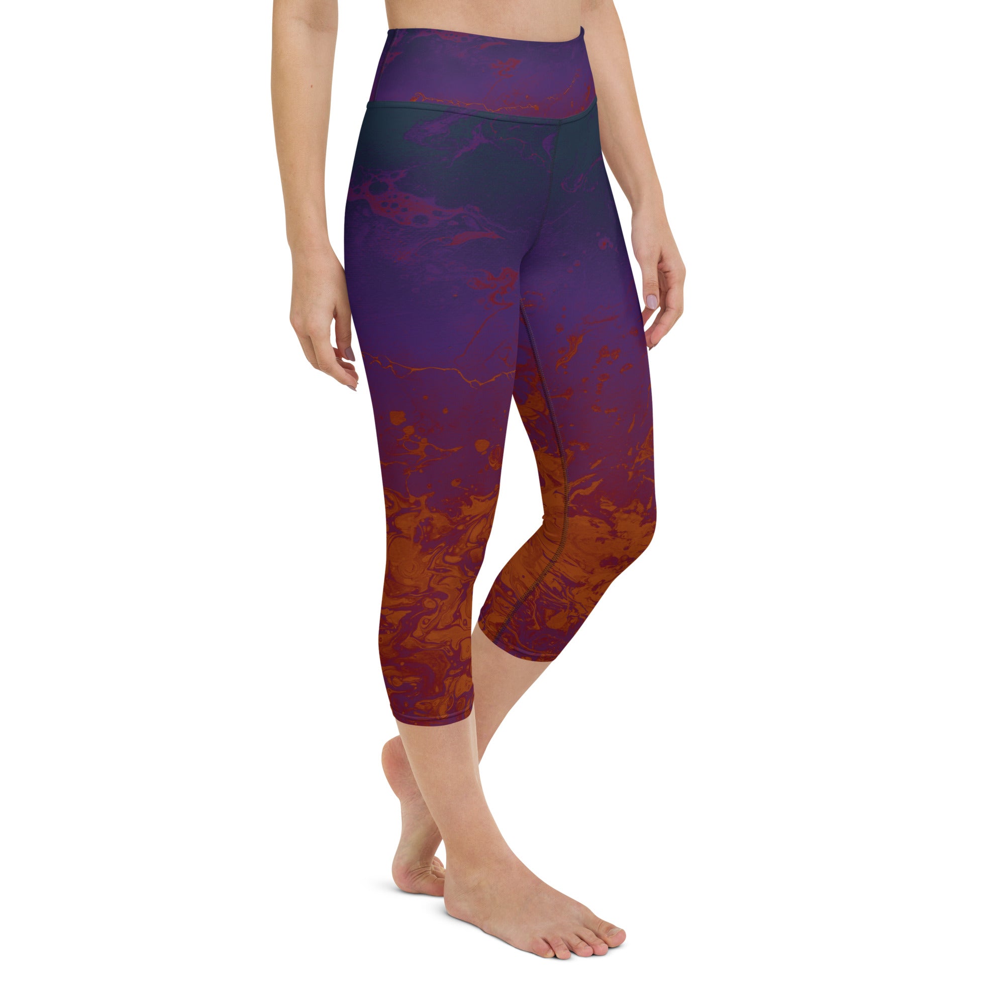 Ombre Dark Purple & Rust | Women's Fine Art High-Waist Capris