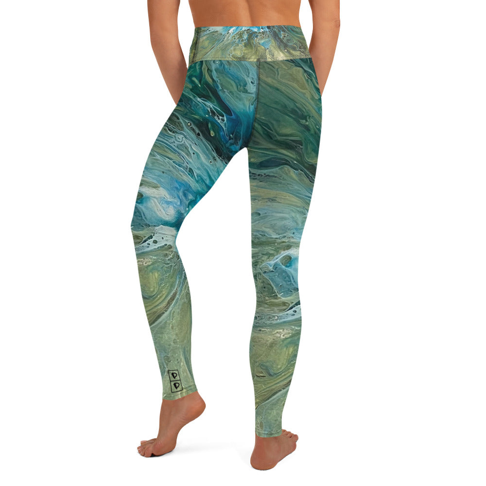 Fluid Green & Turquoise | Women's Fine Art High-Waist Leggings