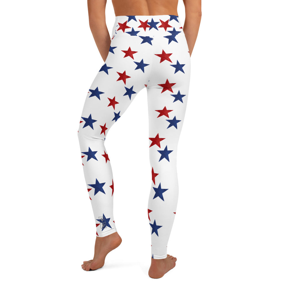 Red & Blue Stars | Women's Fine Art High-Waist Leggings