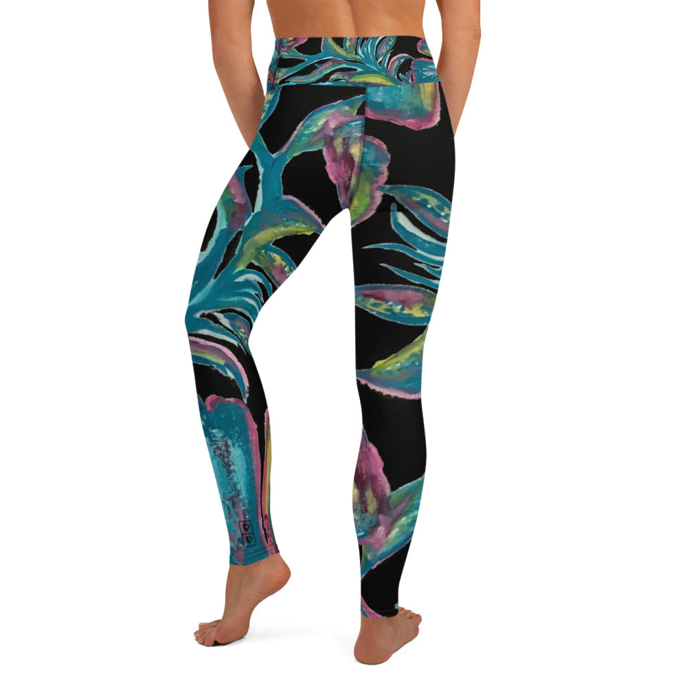 Turquoise Floral | Women's Fine Art High-Waist Leggings