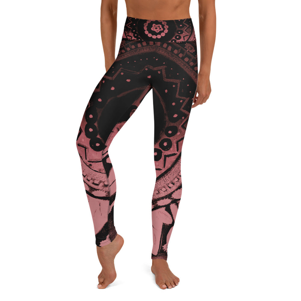 Mandala Pink | Women's Fine Art High-Waist Leggings