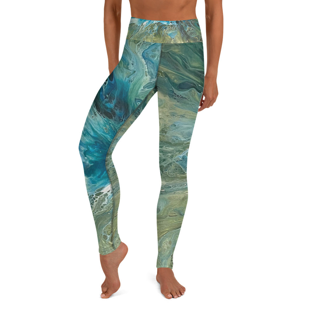 Fluid Green & Turquoise | Women's Fine Art High-Waist Leggings