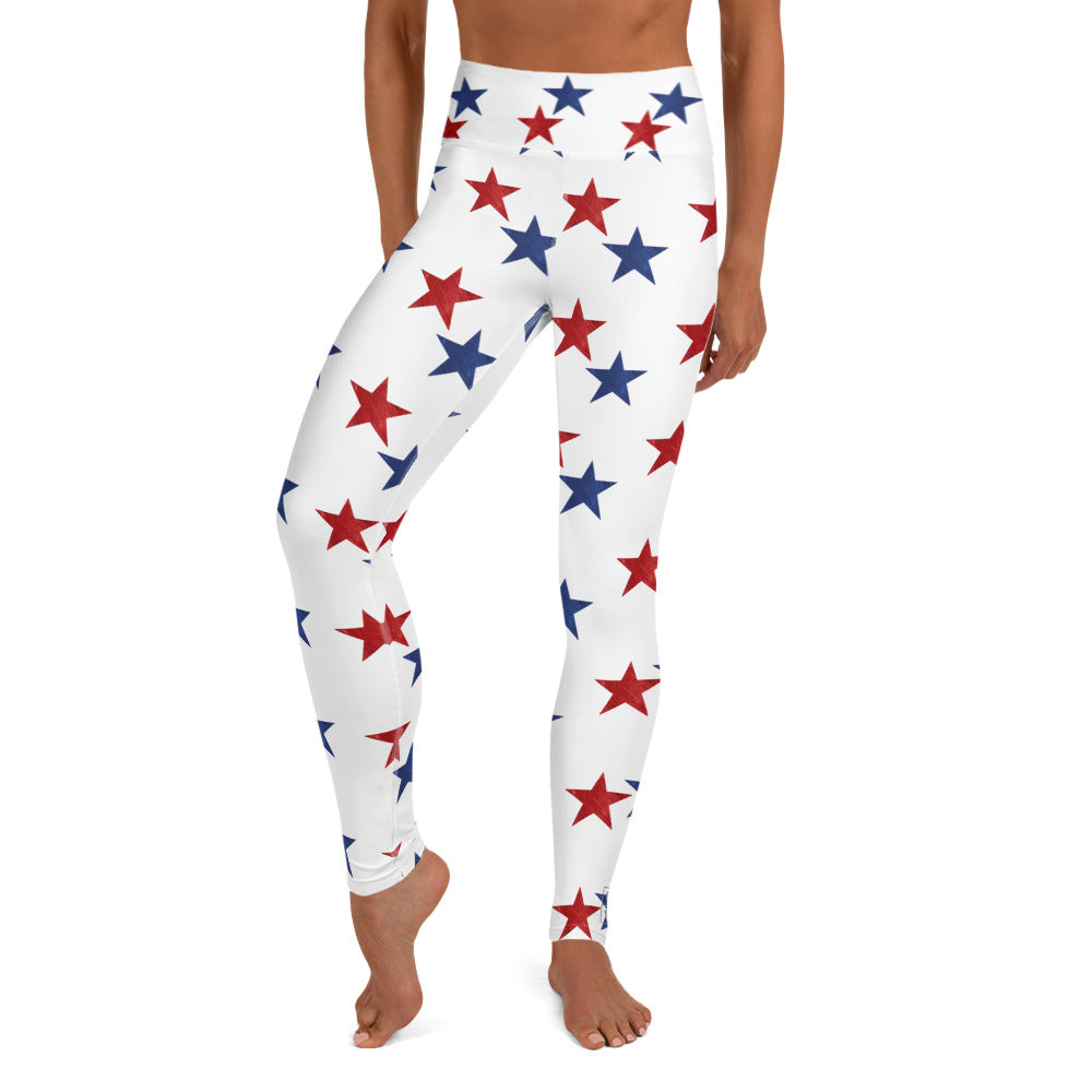 Red & Blue Stars | Women's Fine Art High-Waist Leggings