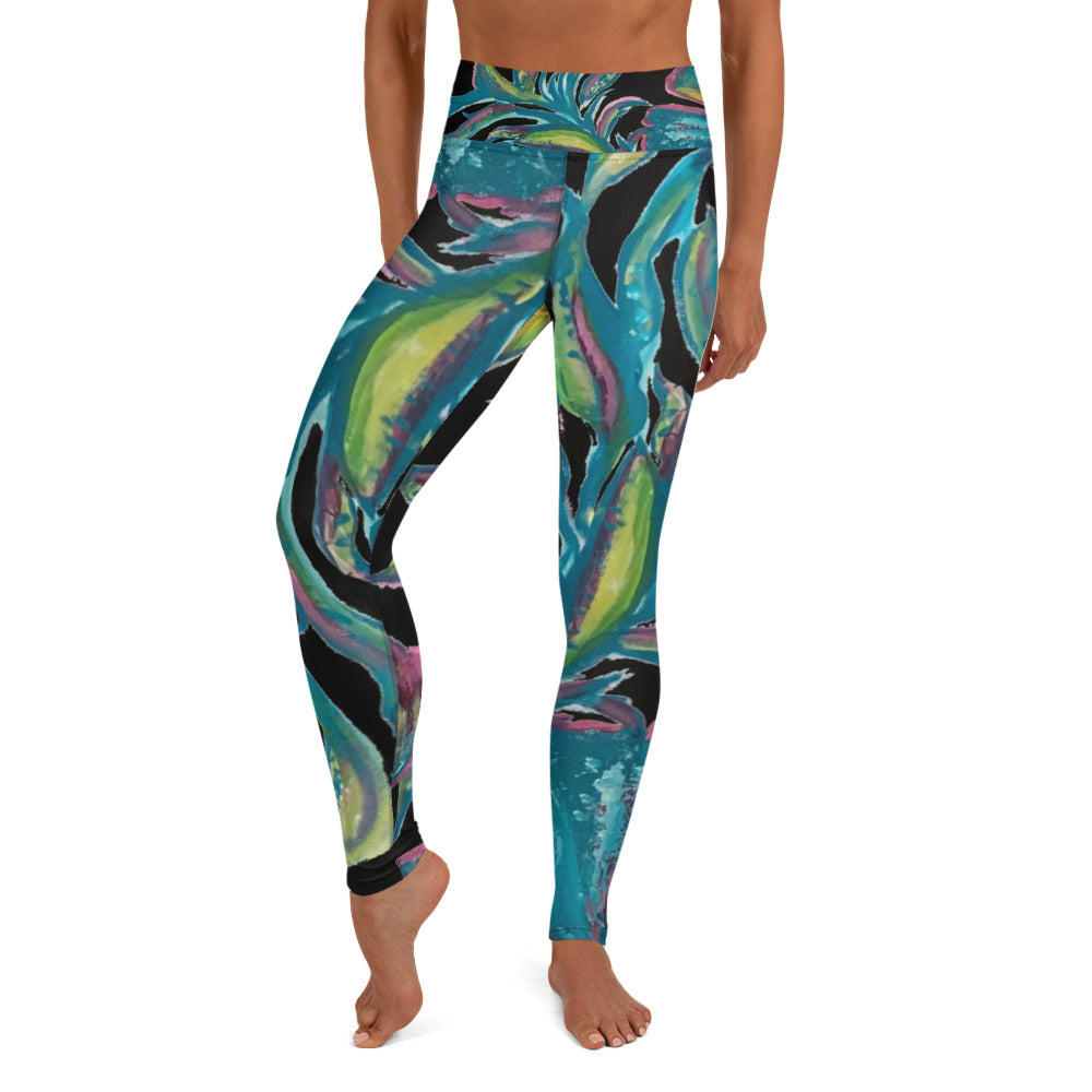 Turquoise Floral | Women's Fine Art High-Waist Leggings